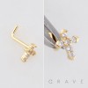 MULTI CZ CROSS CRUCIFIX  316L SURGICAL STEEL L-SHAPE NOSE RING